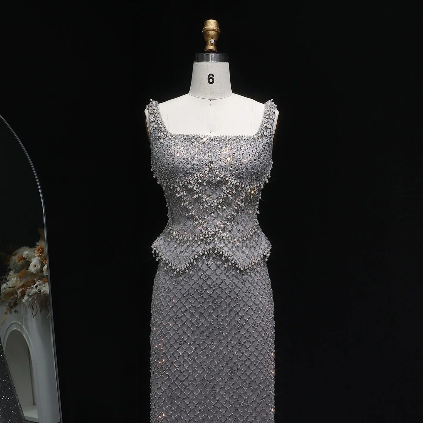 Luxury Dubai Gray Evening Dress with Straps - SS631