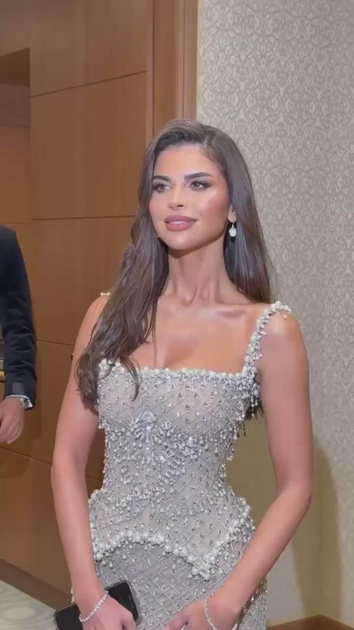 Luxury Dubai Gray Evening Dress with Straps - SS631